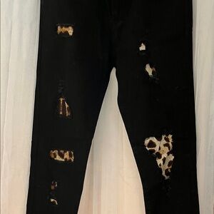 Judy Blue black denim cheetah print patch jeans